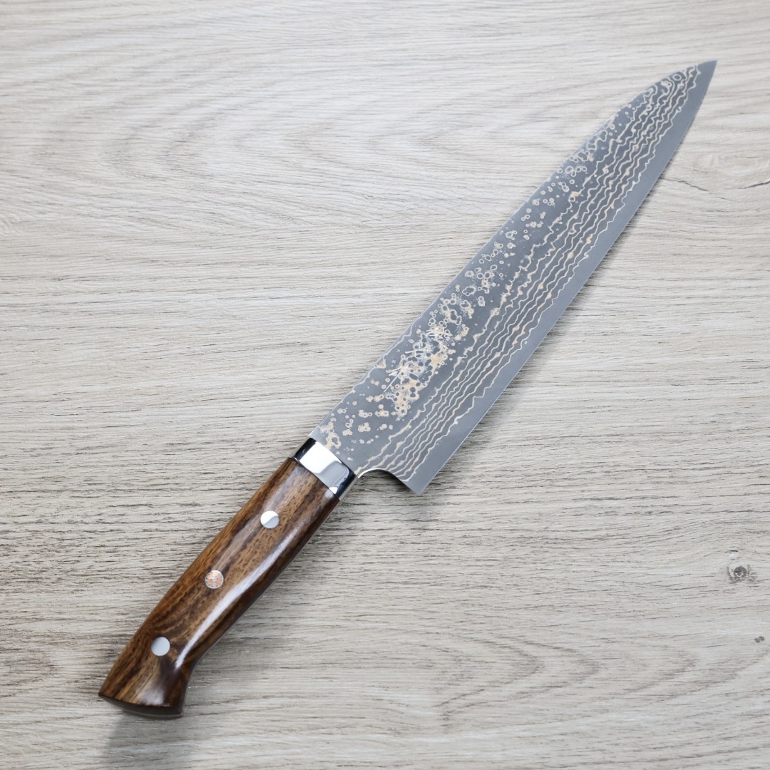 佐治武士 牛刀 210mm VG10W鋼 黑金大馬士革 沙漠鐵木