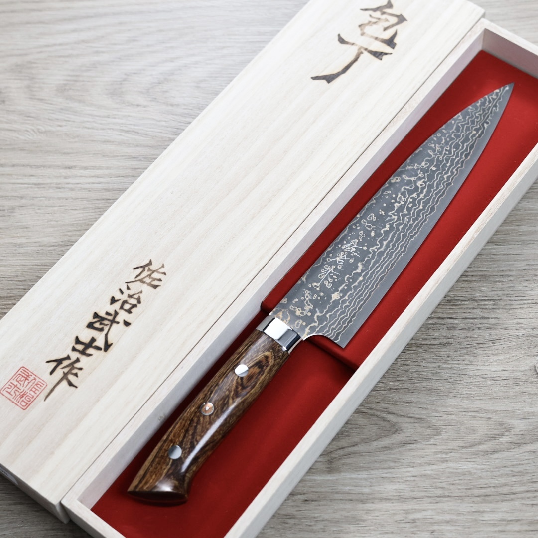 佐治武士 牛刀 240mm VG10W鋼 黑金大馬士革 沙漠鐵木