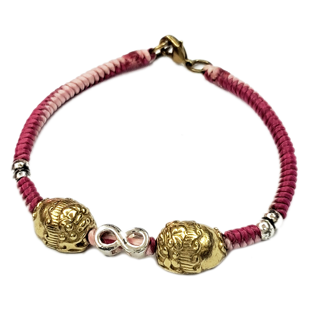 招財貔貅{金銅}粉紅蠟線手鍊【十方】143167