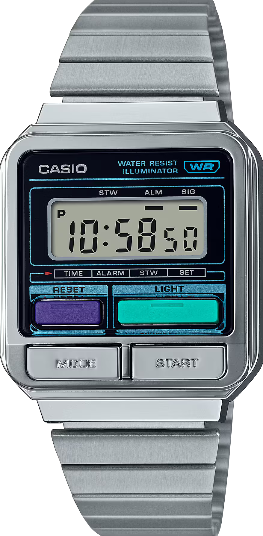 萬年鐘錶 - 卡西歐  CASIO  銀色 - 復古風格俏皮方型電子錶  A120WE-1A 錶徑 33.5MM