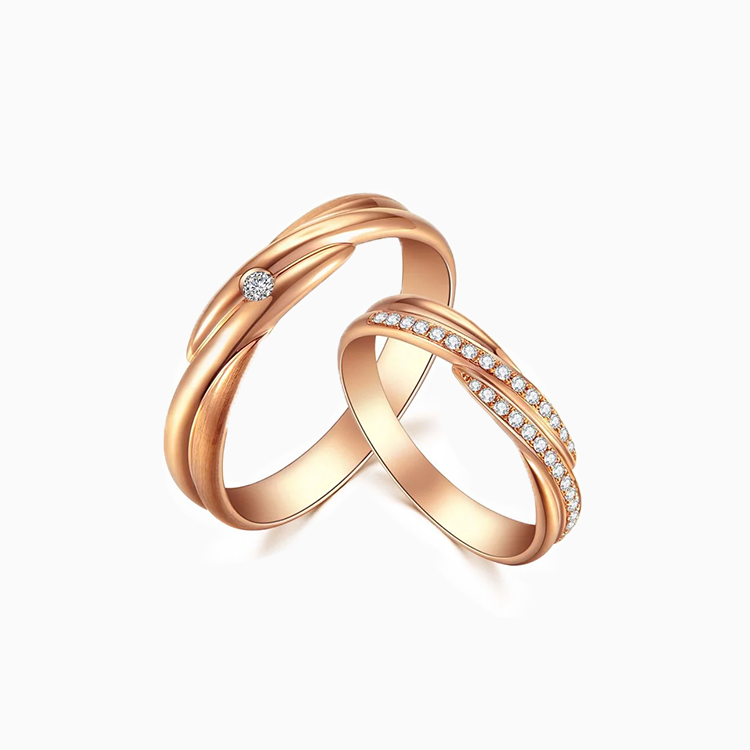 【情侶戒】18K 玫瑰金鑽石情侶 / 結婚對戒
