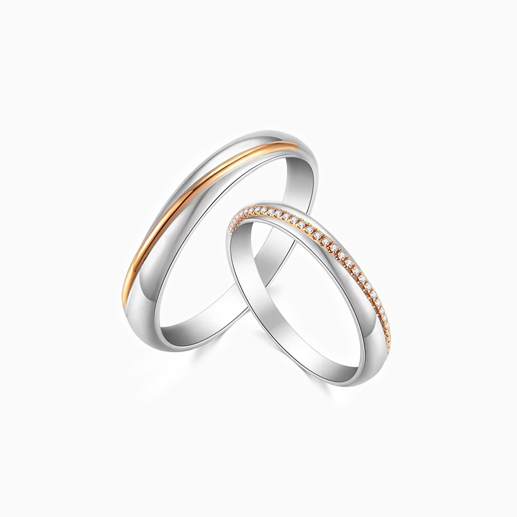【情侶戒】18K紅白金鑽石情侶 / 結婚對戒