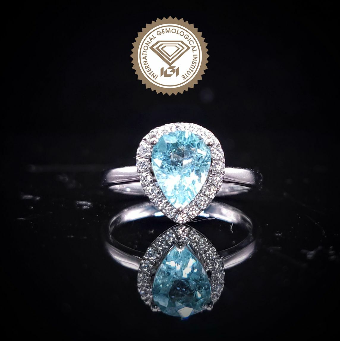 全新18K白金【單粒93份帕拉伊巴碧璽】配12份鑽石戒指