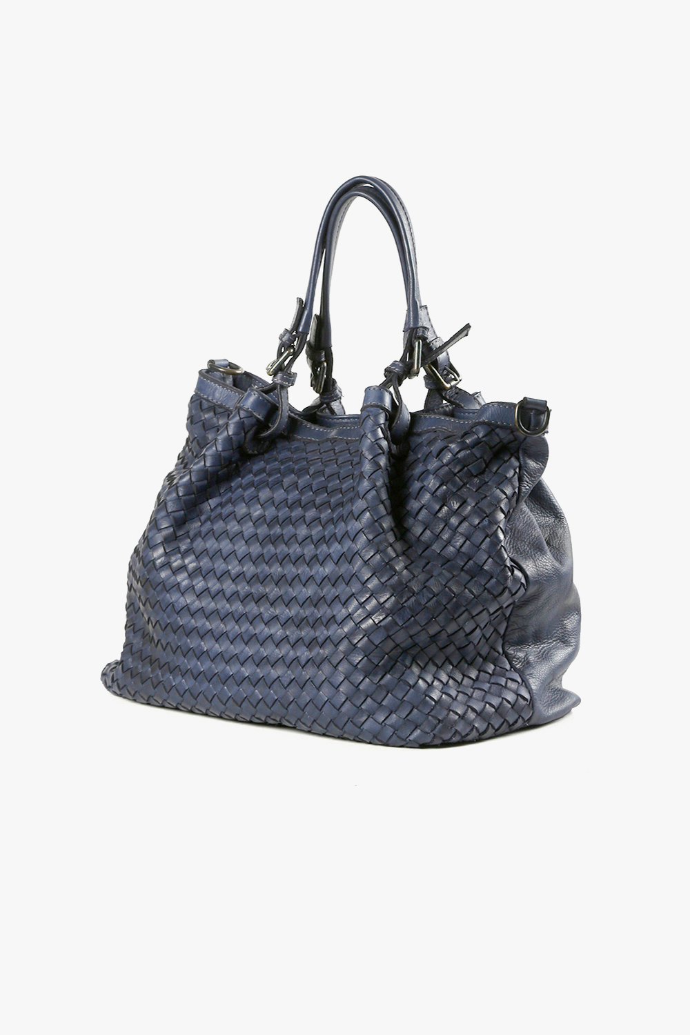 Sibilla 編織大手提肩背包 深藍