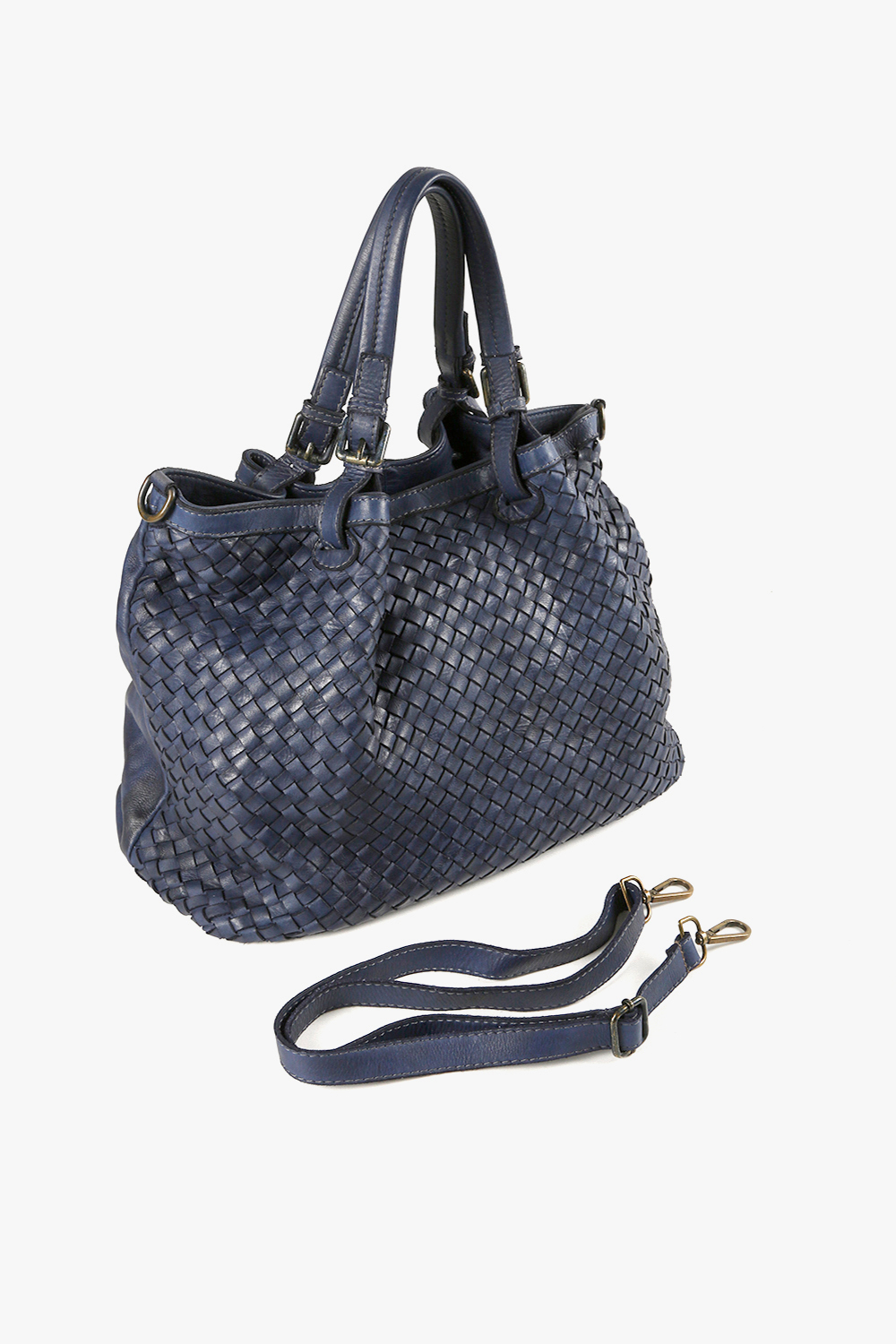 Sibilla 編織大手提肩背包 深藍