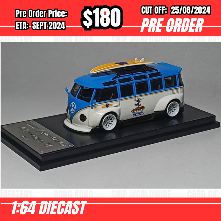 PO-$180 * Model Collect * 1:64 VW T1 Kombi Robert Design Volkswide Blue/White [OD23/08]