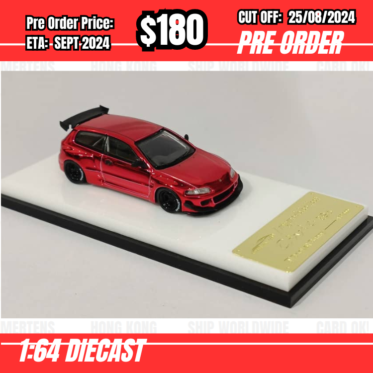 PO-$180 * Model Collect * 1:64 Honda Civic EG6 Pandem Chrome Red [OD23/08]