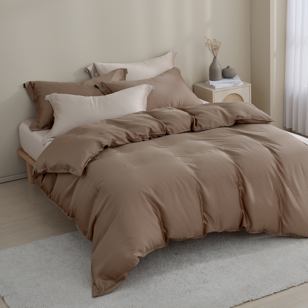 60支天絲｜100%萊賽爾｜雙色配｜淺茶米ｘ榛果棕