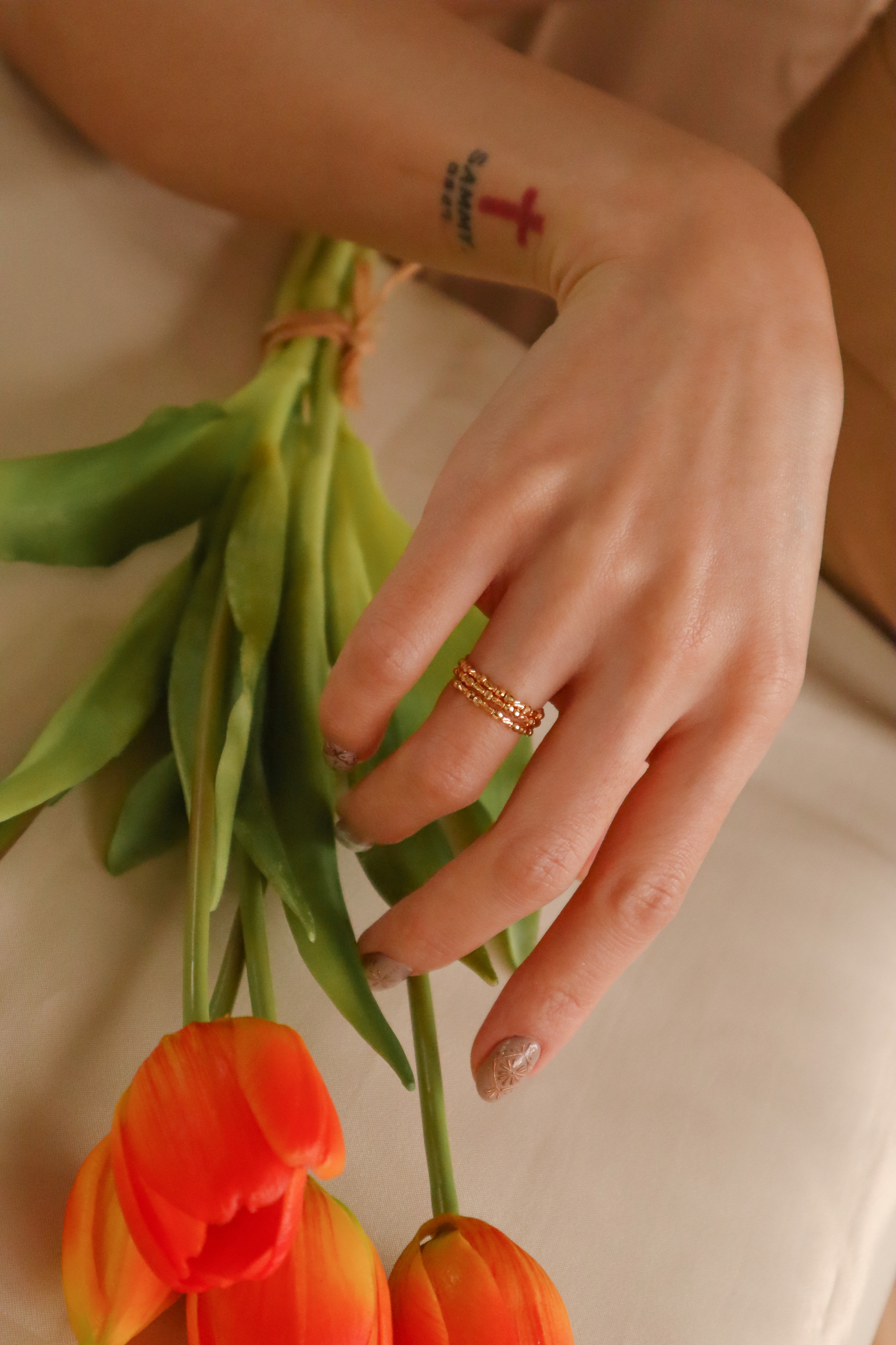 18K/日本設計款系列-彈性串珠環繞戒指