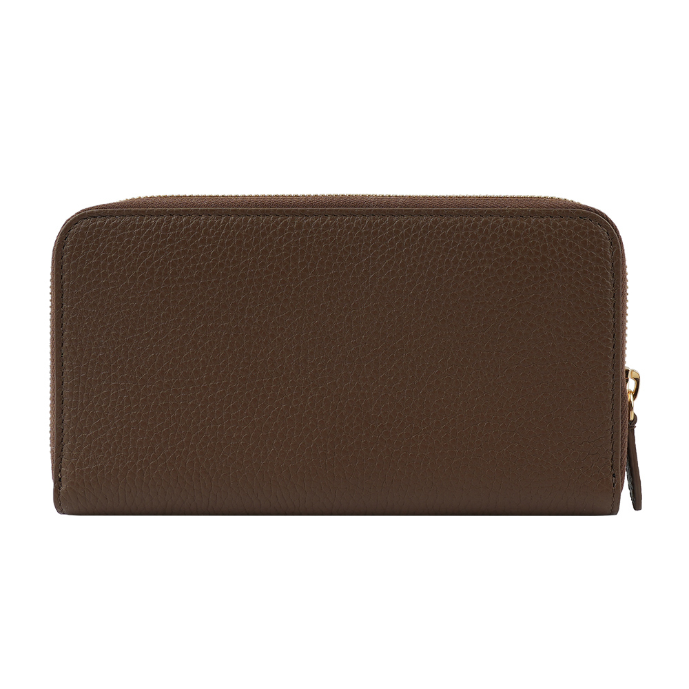 【BURBERRY】金字Logo 燙印粒紋牛皮ㄇ形拉鏈長夾(土棕色) 80846041