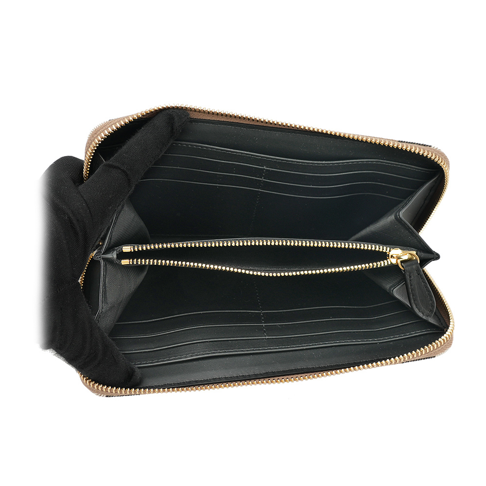 【BURBERRY】格紋拼皮革ㄇ型拉鍊長夾(黑色) 80840291