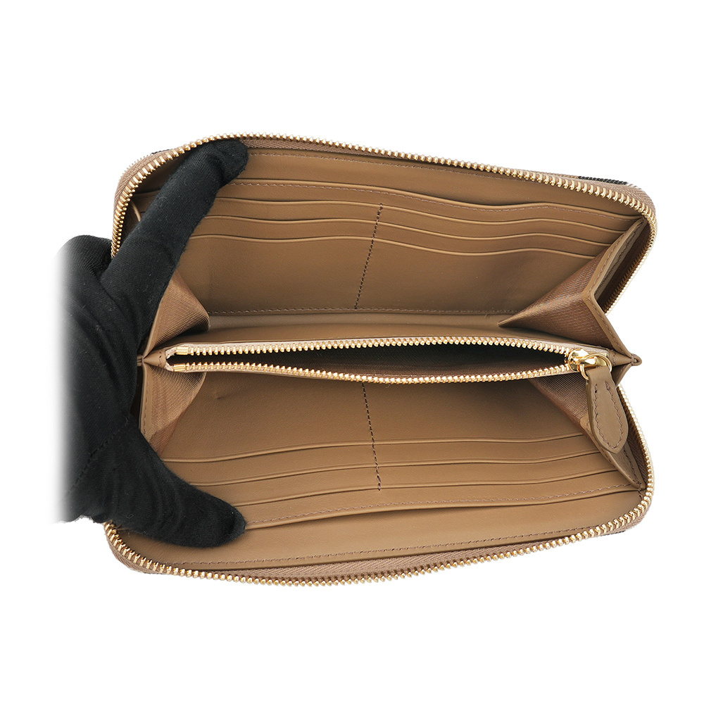 【BURBERRY】格紋拼皮革ㄇ型拉鍊長夾(栗子色) 80845191