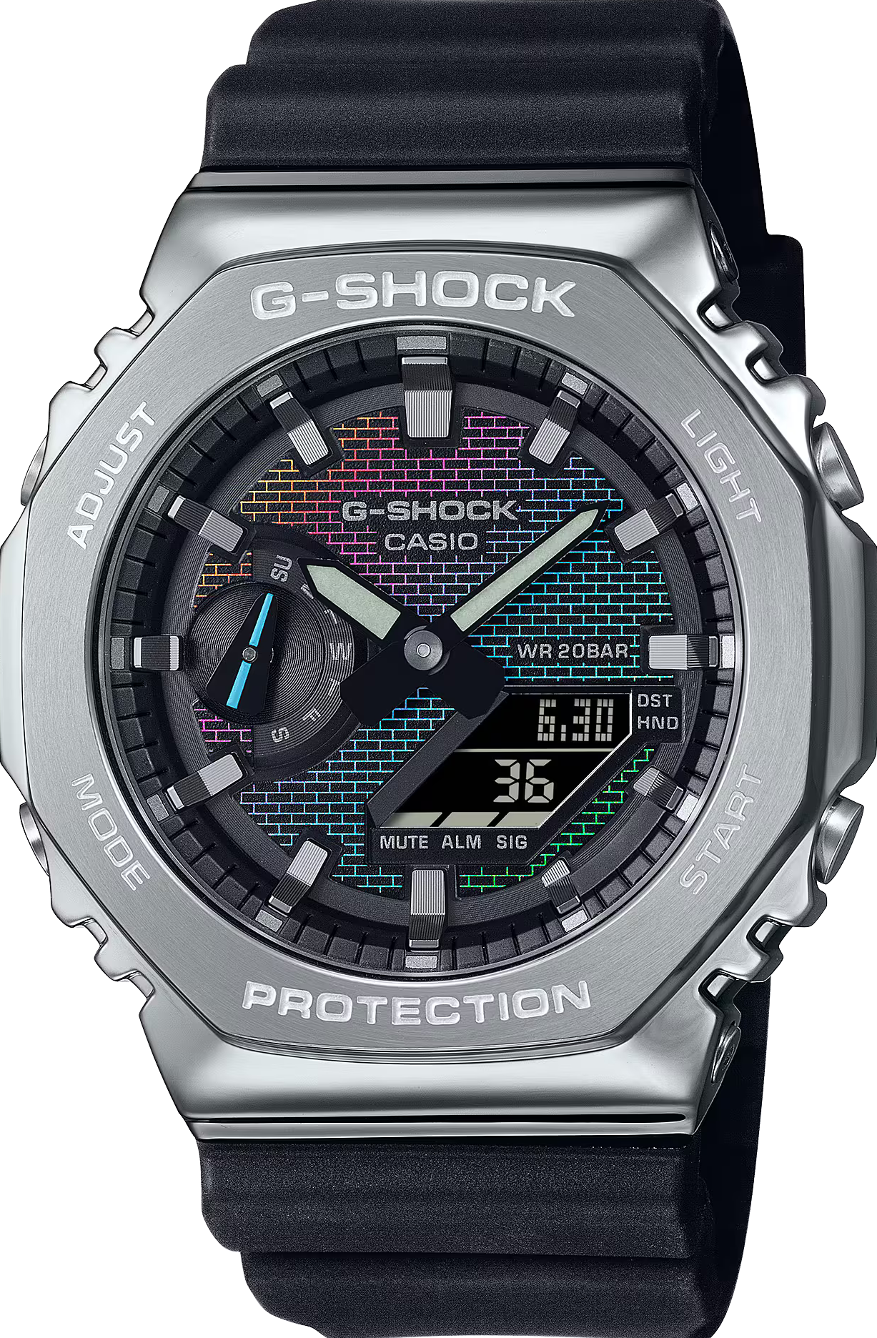 萬年鐘錶 - G-SHOCK  彩虹漸層蒸鍍不鏽鋼系列八角錶殼系列電子錶   GM-2100RW-1A  錶徑 : 44.4 mm