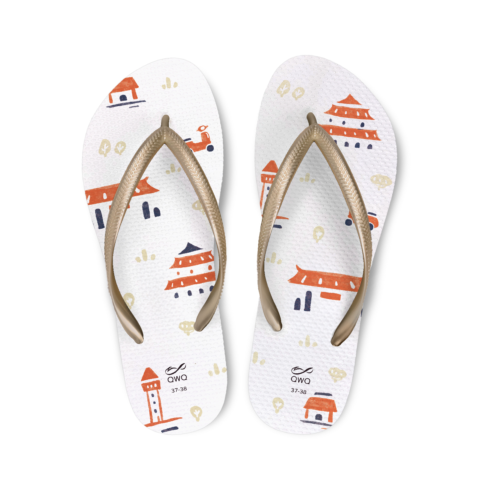 拾點十分10:10聯名 府城散策 女款細帶人字夾腳拖鞋 沙金