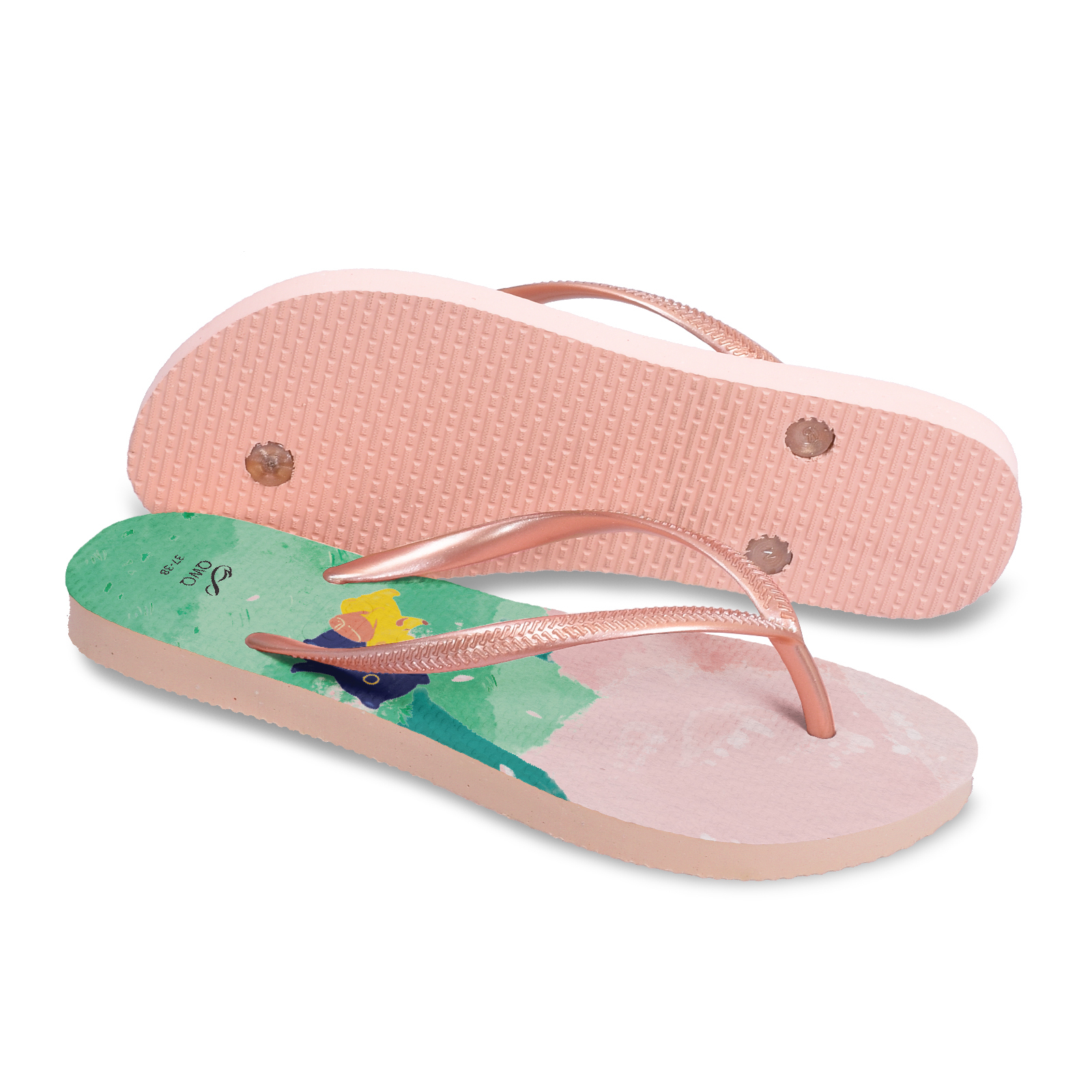 拾點十分10:10聯名 櫻花漫舞 女款細帶人字夾腳拖鞋 粉金