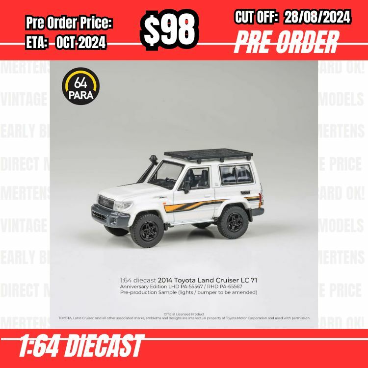 PO-$98  * Para64 * 1:64 2023 Toyota Land Cruiser LC71 White Anniversary Ed RHD [OD23/08]