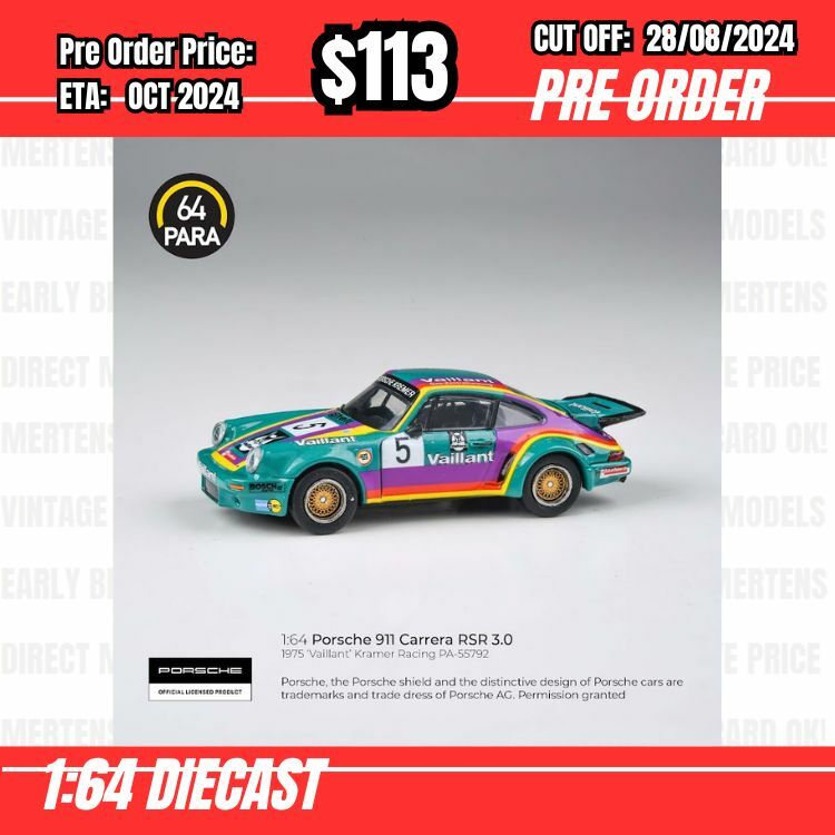 PO-$113 * Para64 * 1:64 1974 Porsche 911 3.0 RSR 'Vaillant' w/ photo-etched wheels LHD [OD23/08]