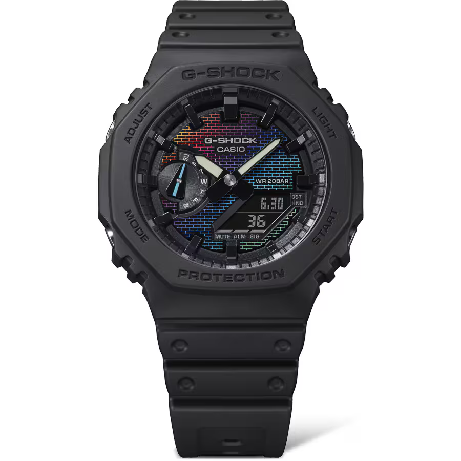 萬年鐘錶 - G-SHOCK  彩虹磚牆系列八角錶殼系列電子錶  GA-2100RW-1A  錶徑 : 45.4 mm