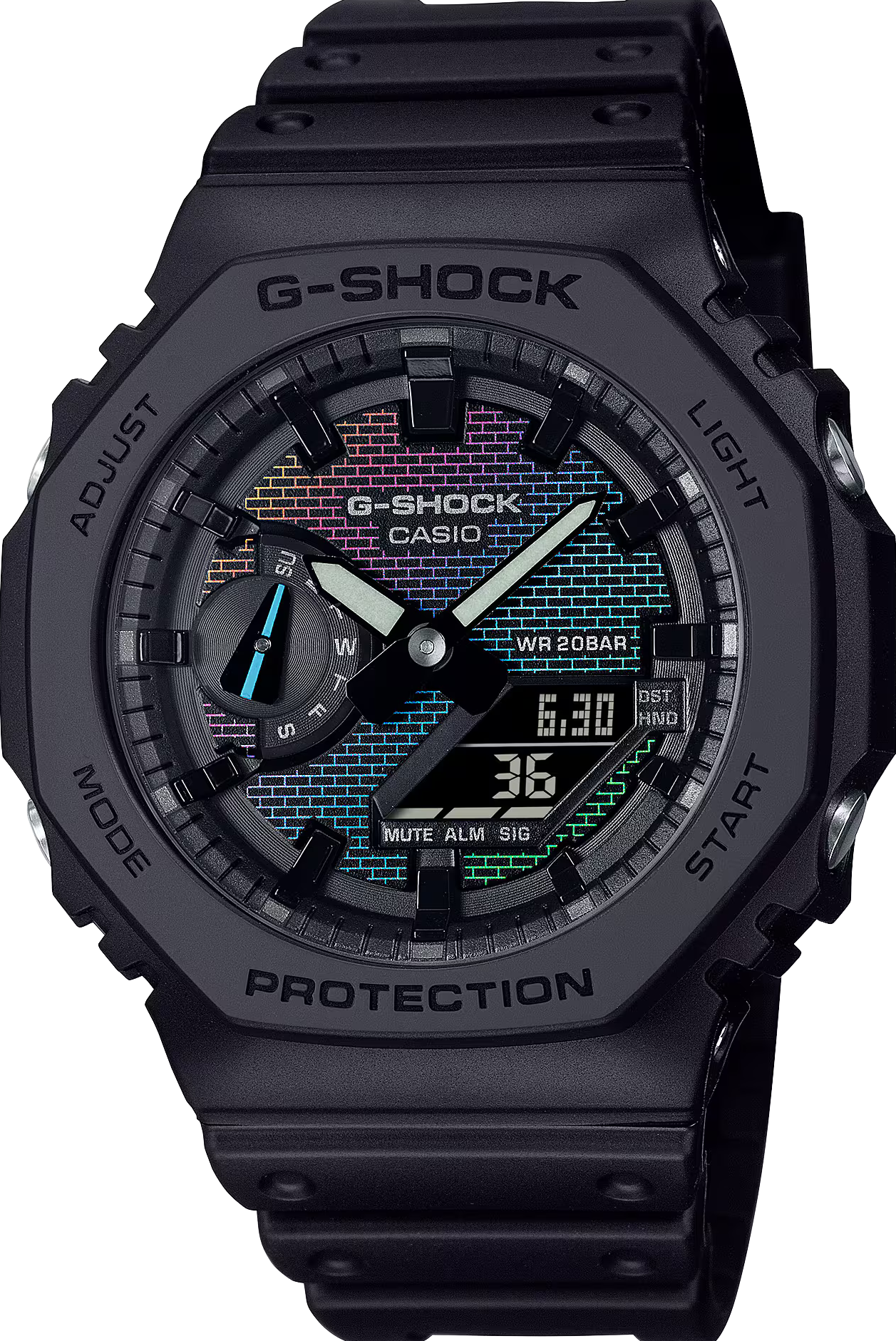 萬年鐘錶 - G-SHOCK  彩虹磚牆系列八角錶殼系列電子錶  GA-2100RW-1A  錶徑 : 45.4 mm