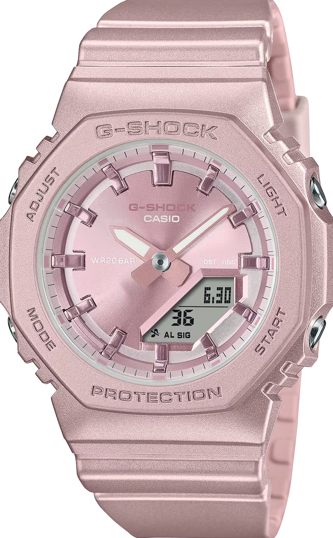 萬年鐘錶 - G-SHOCK   緞面珠光色系纖薄精緻八角電子錶 GMA-P2100ST-4A  錶徑 : 40.2mm