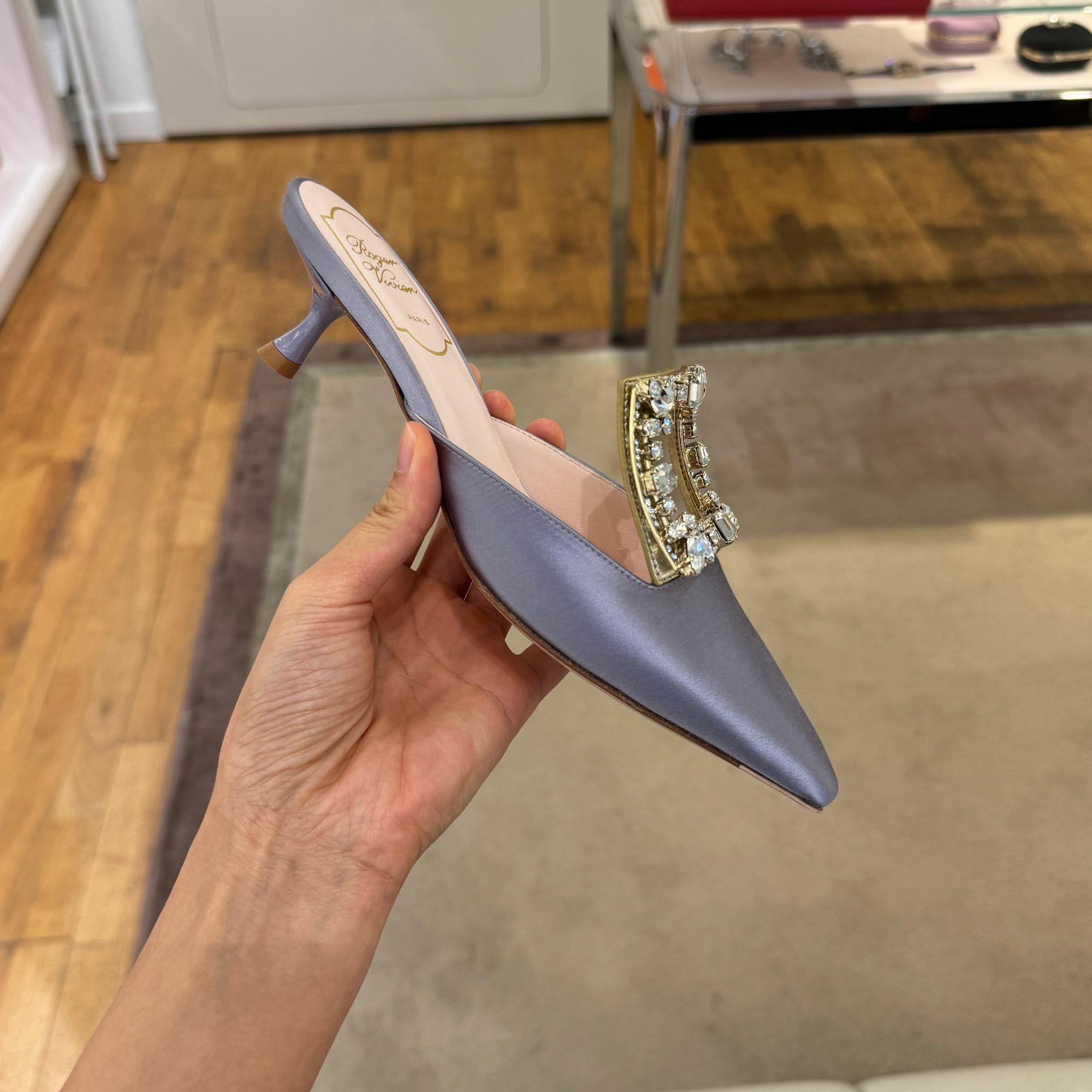 Roger Vivier RV broche mules 45mm light purple