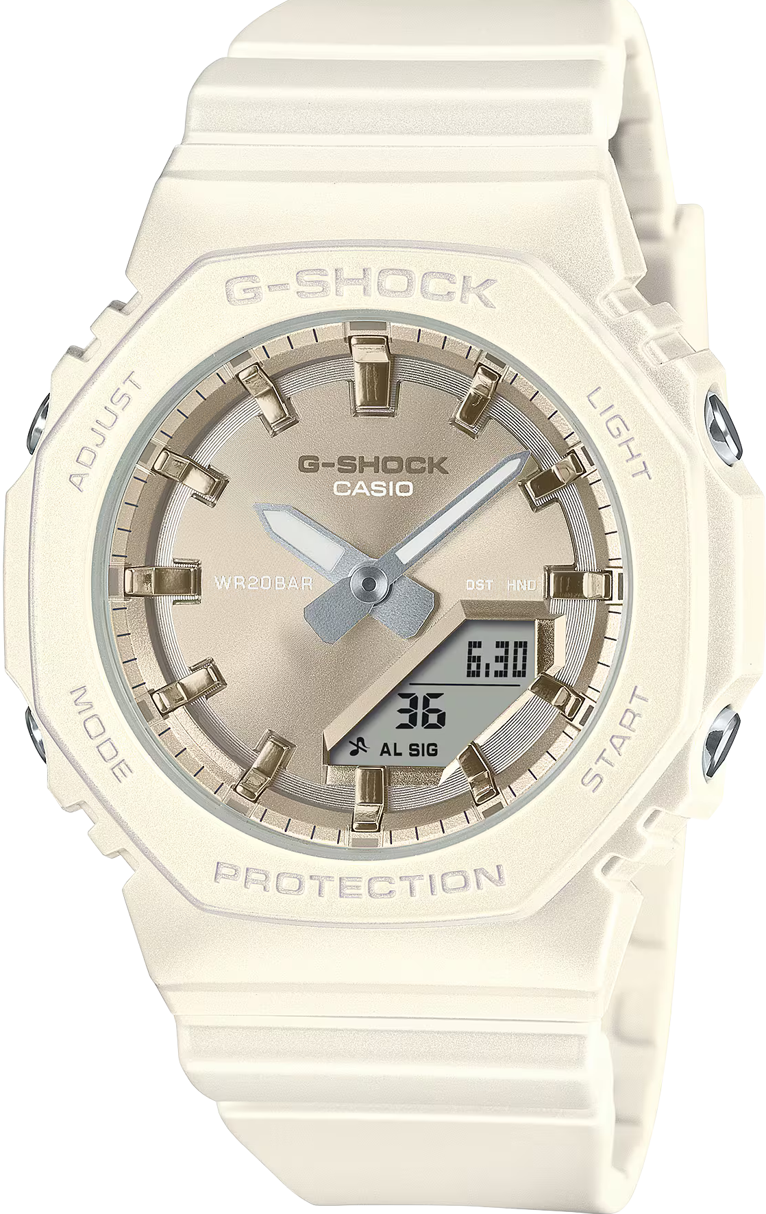 萬年鐘錶 - G-SHOCK   緞面珠光色系纖薄精緻八角電子錶 GMA-P2100ST-7A  錶徑 : 40.2mm