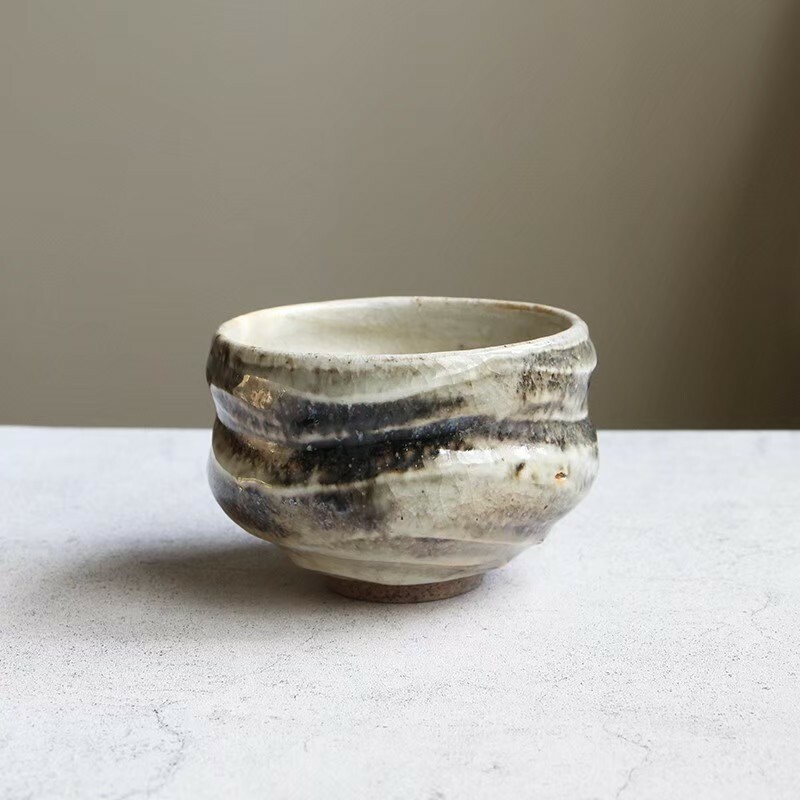 黑墨染紙柴燒茶碗