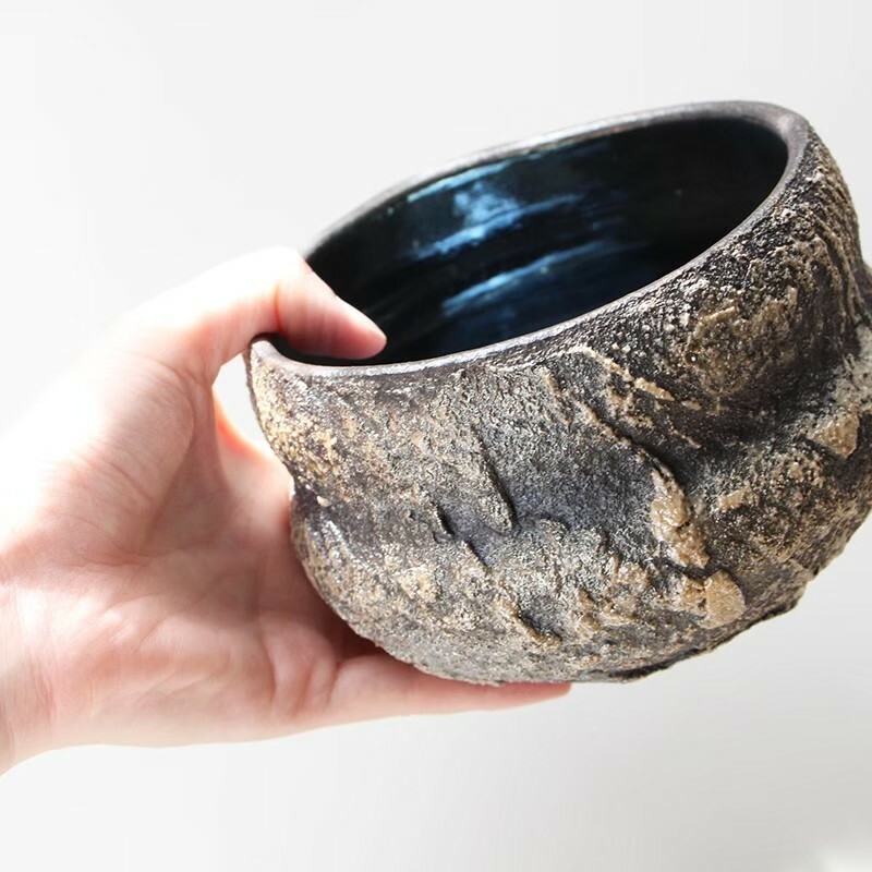 砂釉岩黑柴窯茶碗