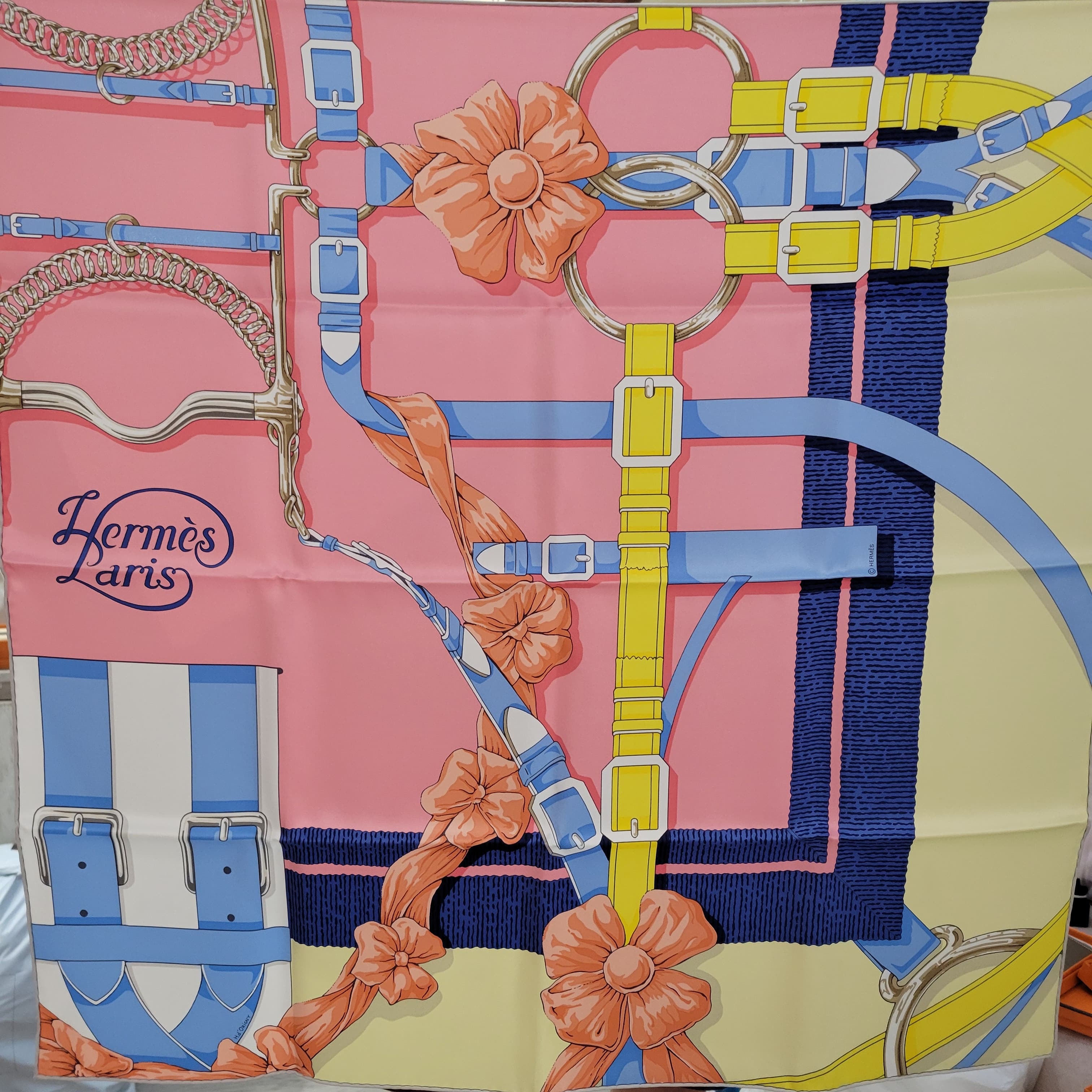 HERMES GRAND MANEGE DETAIL SCARF 70 ORANGE