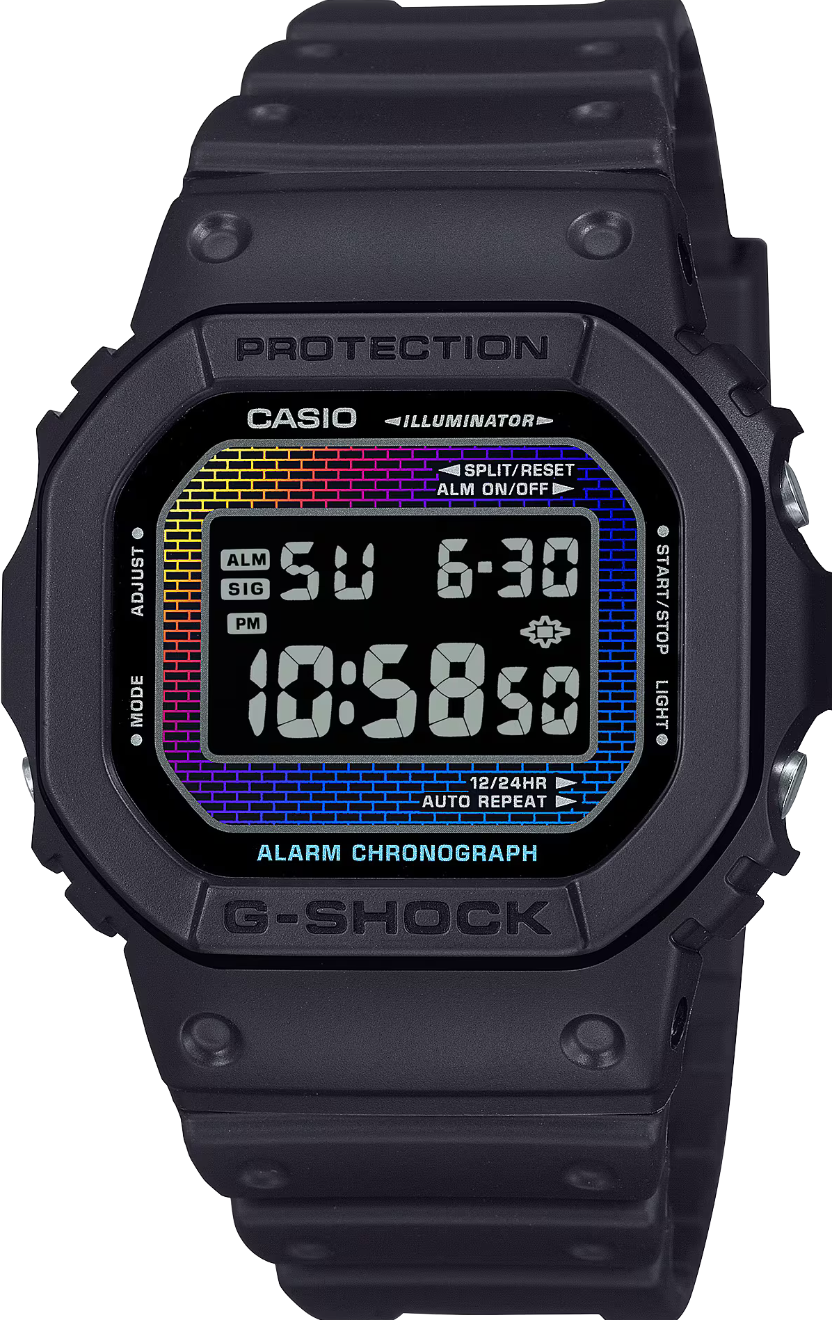 萬年鐘錶 - G-SHOCK  彩虹磚牆經典方形錶殼防震電子錶  DW-5600RW-1  錶徑: 42.8MM