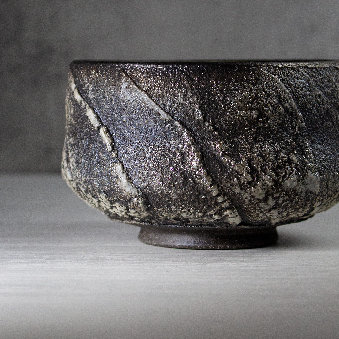 礦鹽青釉柴燒茶碗