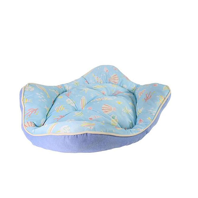DoggyMan 夏日涼感 海洋圖案 高身方型 寵物床 粉藍色