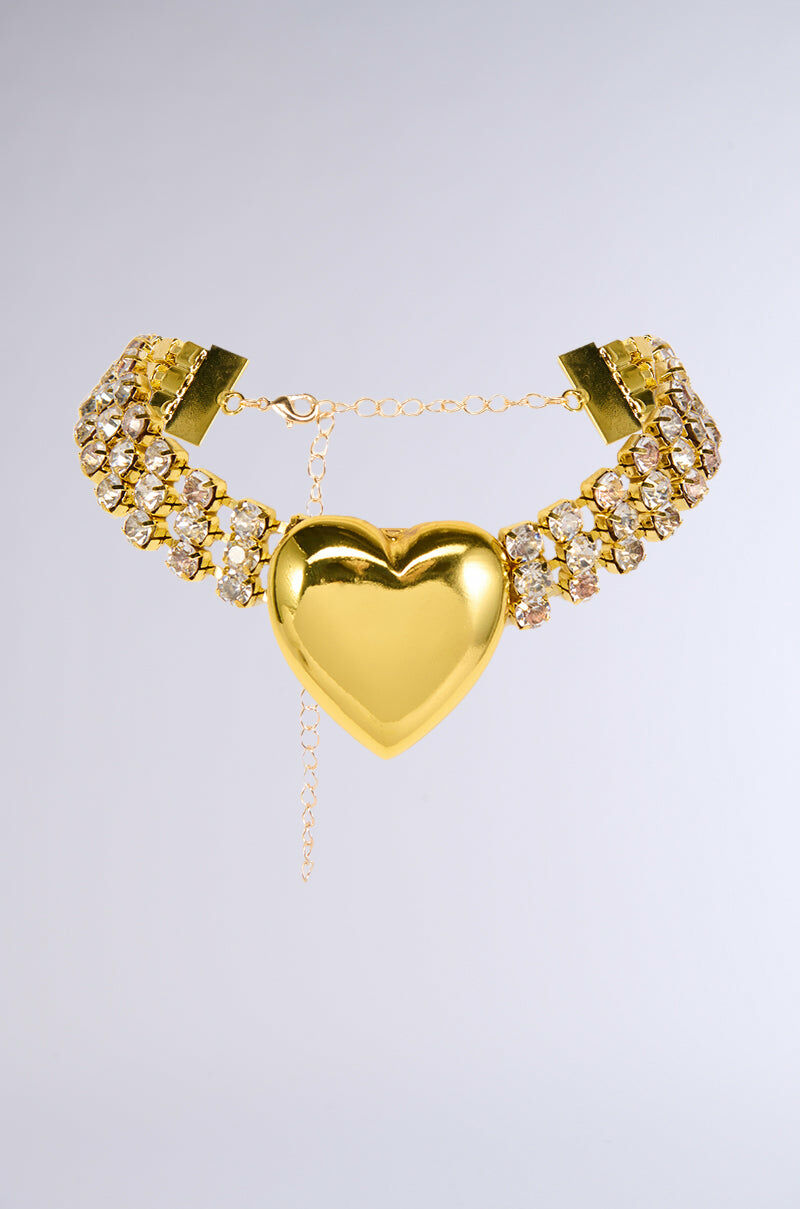 Gold Queen金色金屬愛心水鑽頸錬