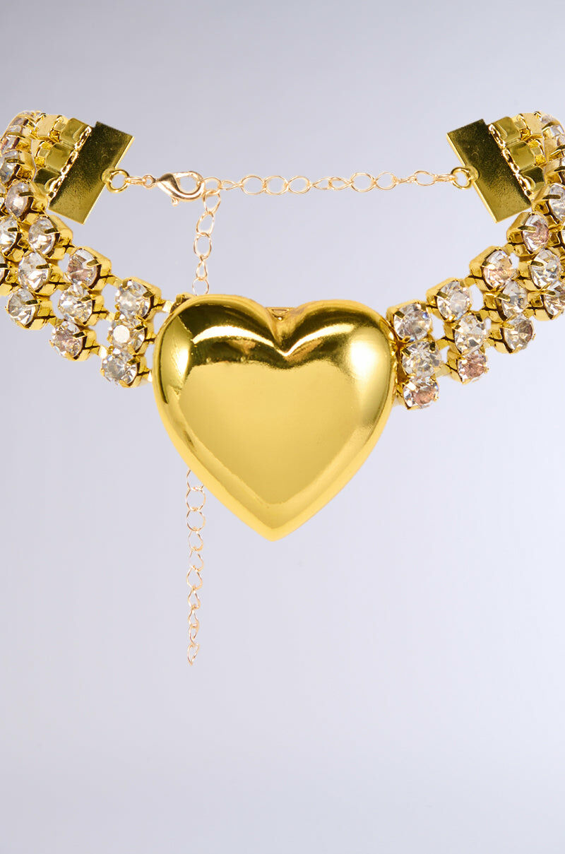 Gold Queen金色金屬愛心水鑽頸錬