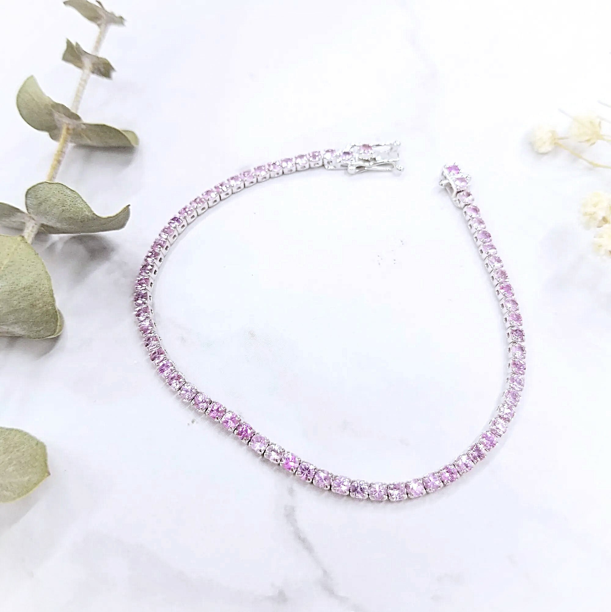 18K White Gold 3.71ct Pink Sapphire Bracelet