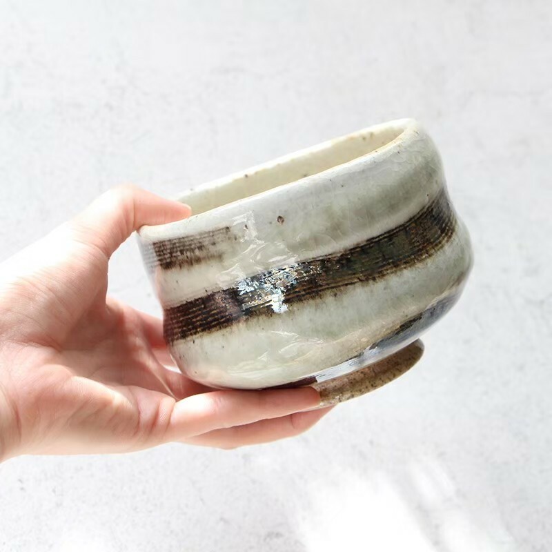 紋理飛舞柴燒茶碗