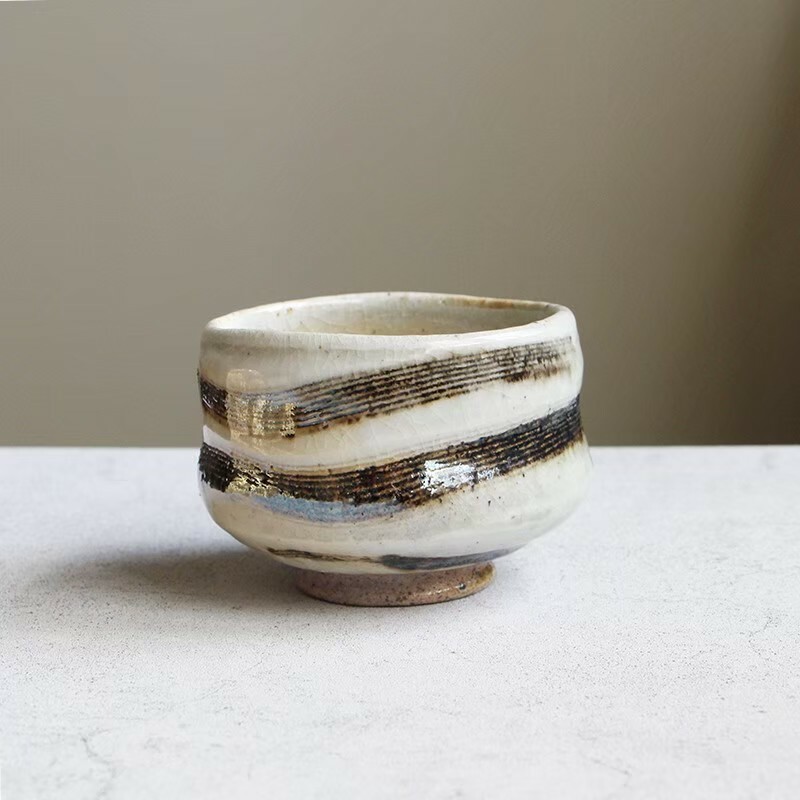 紋理飛舞柴燒茶碗