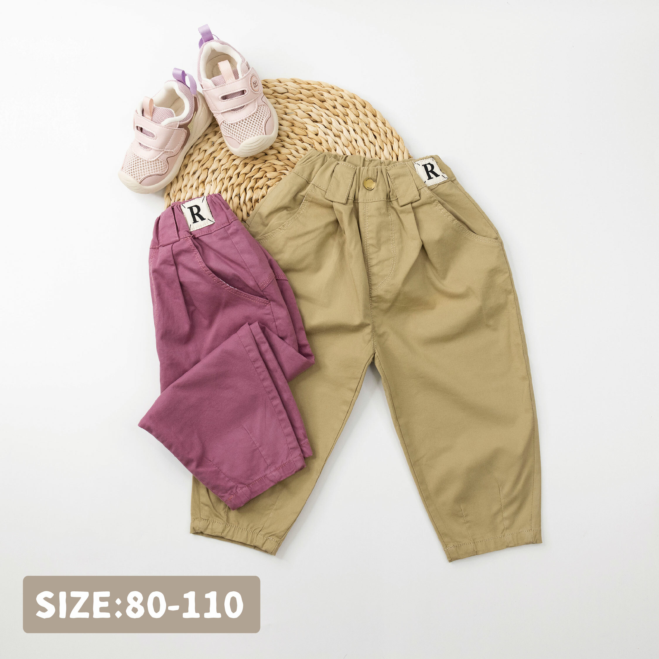 【H35641】個性字母布標休閒長褲＊二色