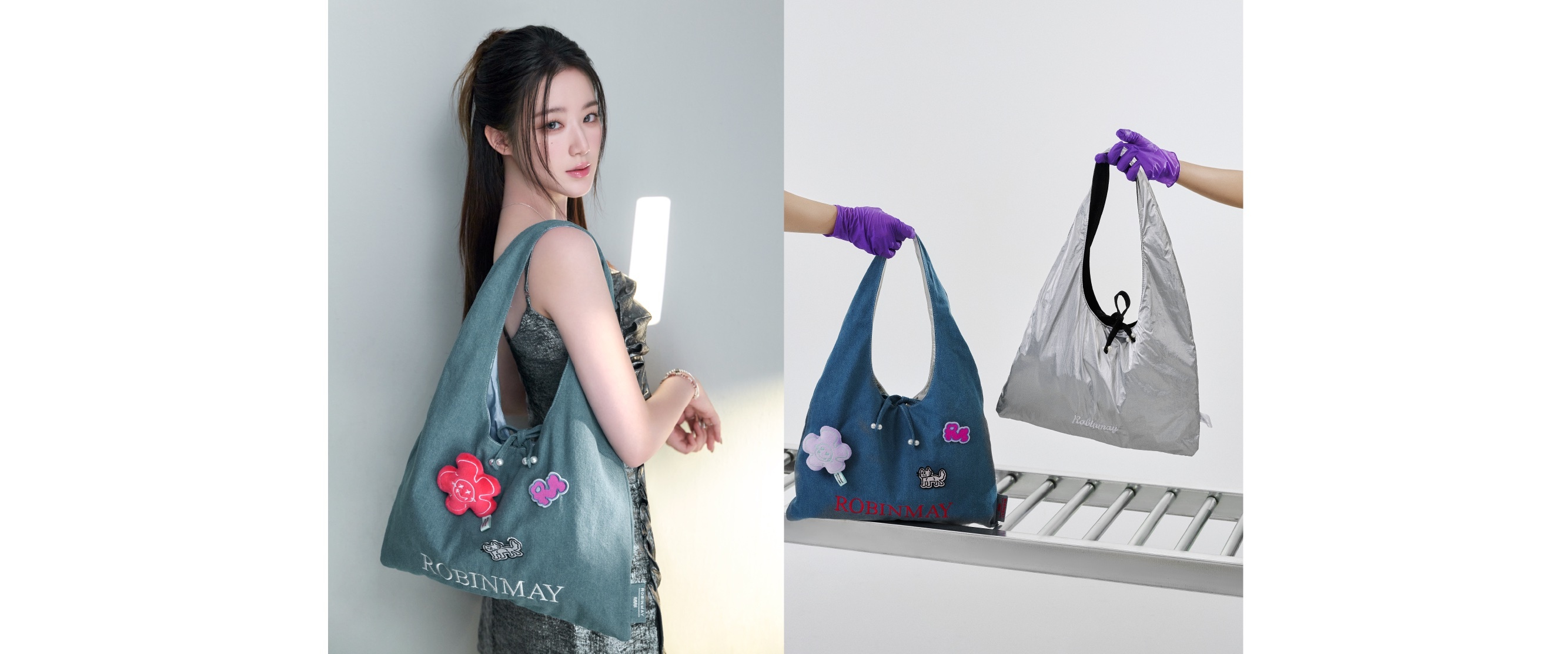 舒華著黑銀色洋裝，肩背RORO MOUNTAIN肩背包