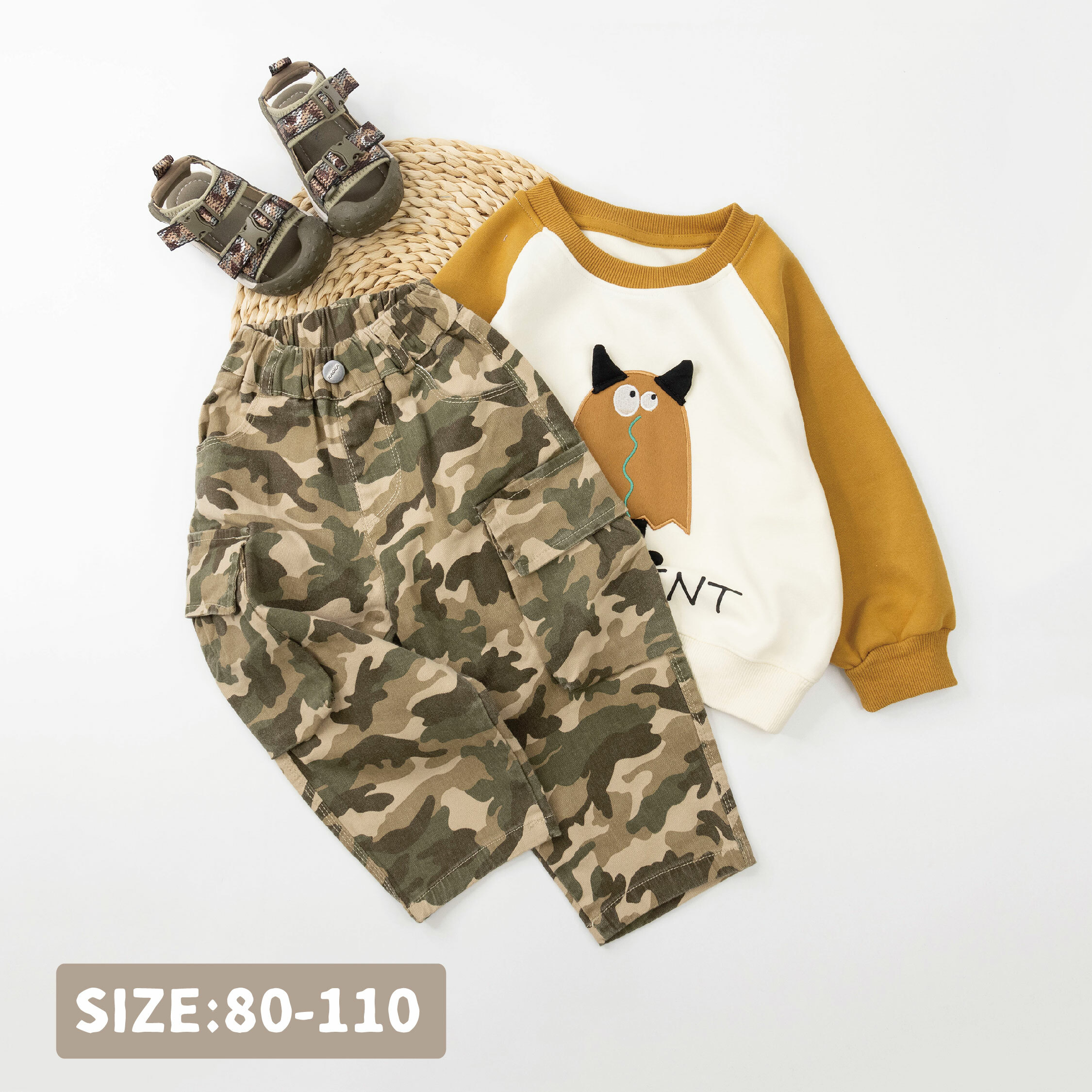 【H35639】帥氣滿版迷彩休閒工裝褲