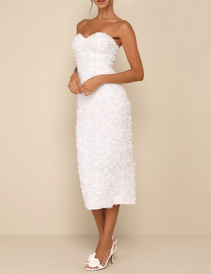 Gorgeous White白色網紗立體花卉桃心領 Dress