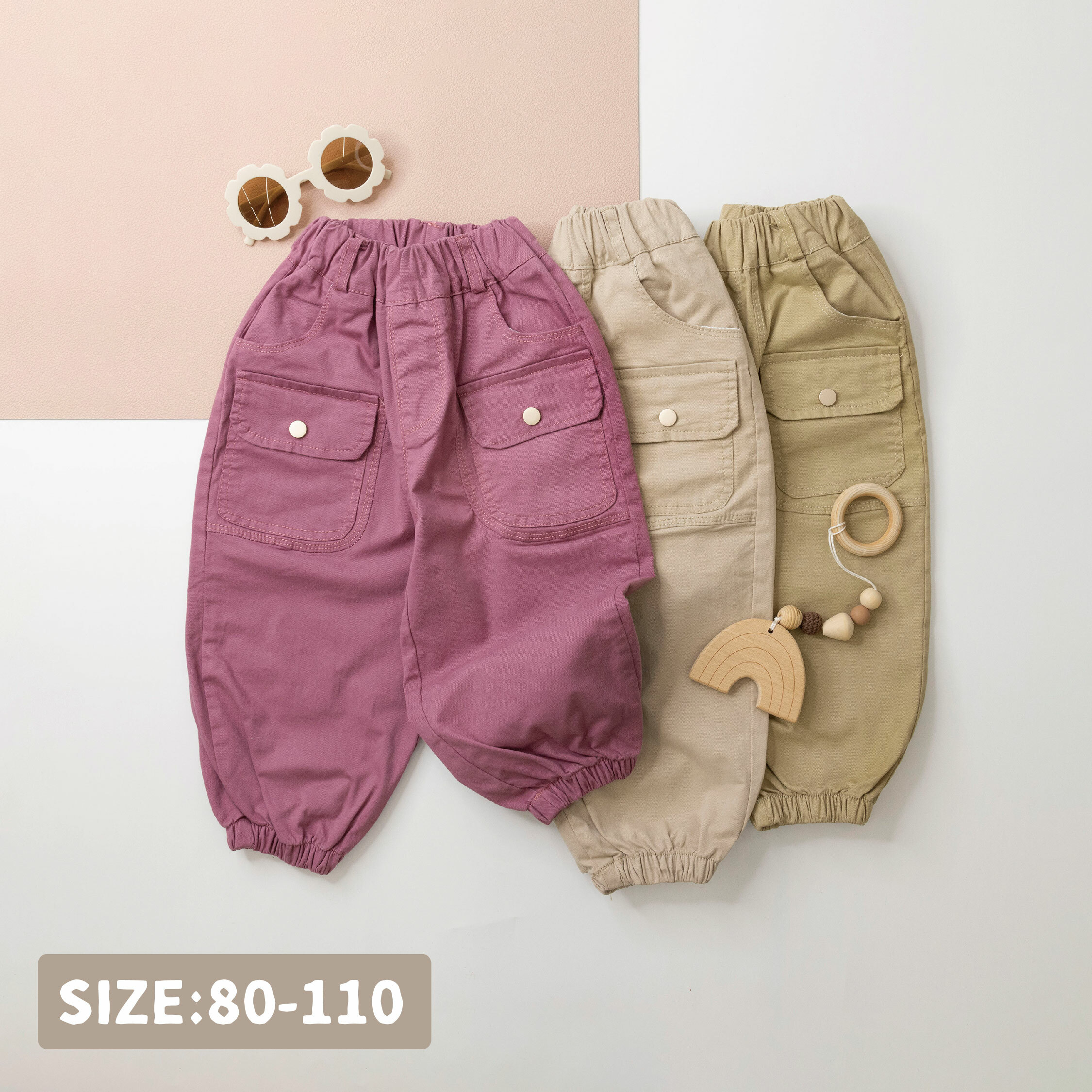 【H35646】雙口袋設計簡約縮口長褲＊二色