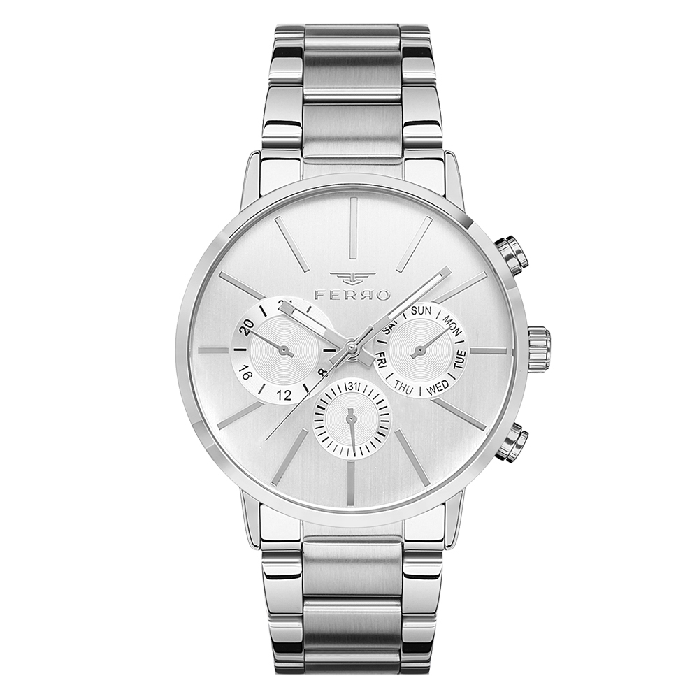 【FERRO 費羅】81887 三眼 熊貓款 經典簡約時標 不鏽鋼 腕錶 手錶 -