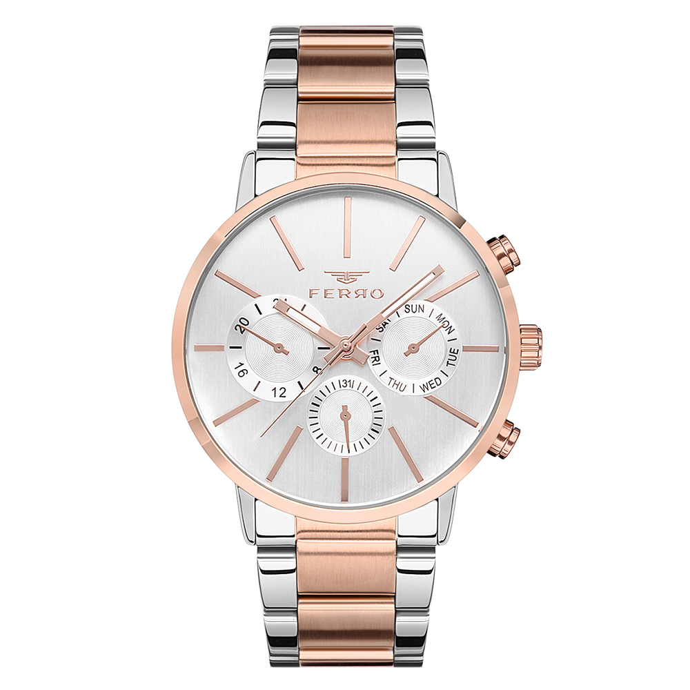 【FERRO 費羅】81887 三眼 熊貓款 經典簡約時標 不鏽鋼 腕錶 手錶 -