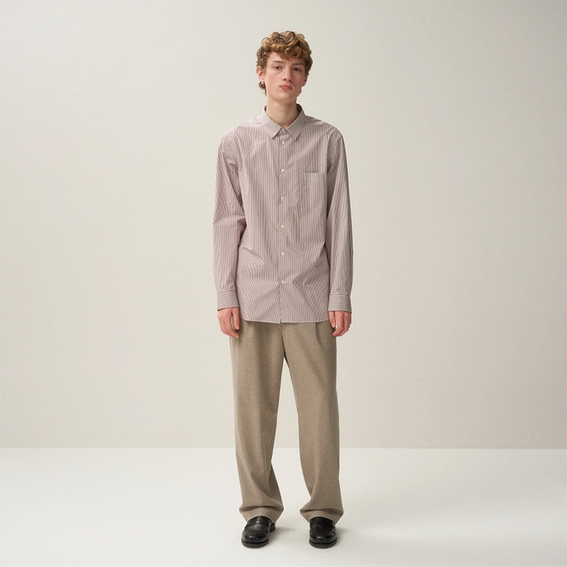 ATON Giza Stripe Washed Shirt Bordeaux