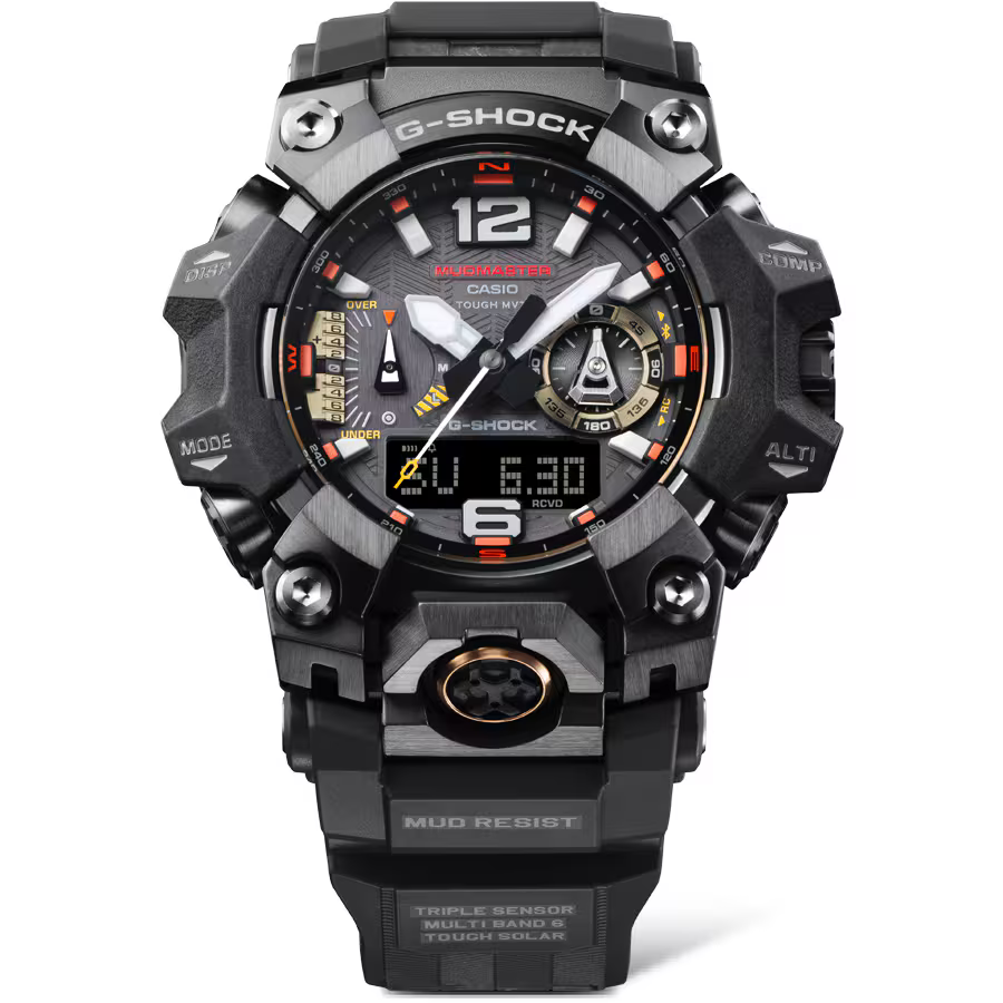 萬年鐘錶 - G-SHOCK   MUDMASTER 防塵泥藍芽電波太陽能三重感測器強悍運動電子錶 GWG-B1000EC-1A  錶徑 : 52.1mm