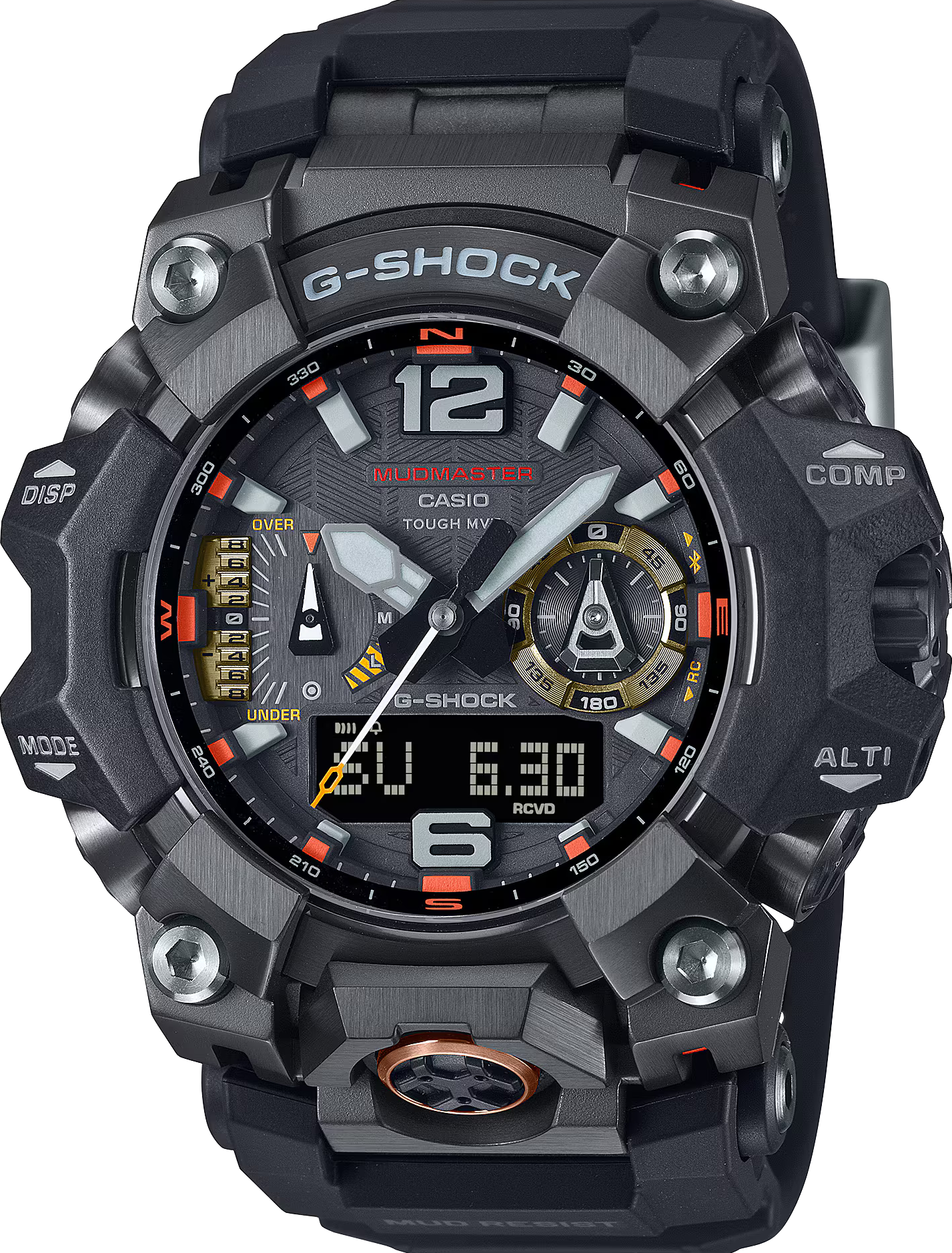 萬年鐘錶 - G-SHOCK   MUDMASTER 防塵泥藍芽電波太陽能三重感測器強悍運動電子錶 GWG-B1000EC-1A  錶徑 : 52.1mm
