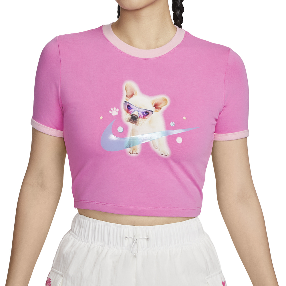Nike NSW Tee Slim CRP GCEL 女款 粉色 短版 休閒 法鬥 上衣 短袖 HM4621-675
