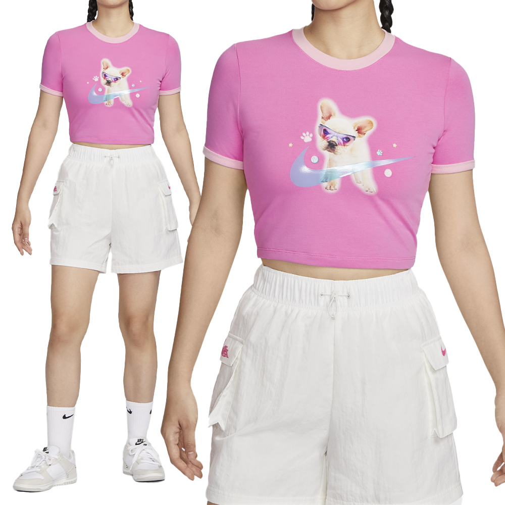 Nike NSW Tee Slim CRP GCEL 女款 粉色 短版 休閒 法鬥 上衣 短袖 HM4621-675