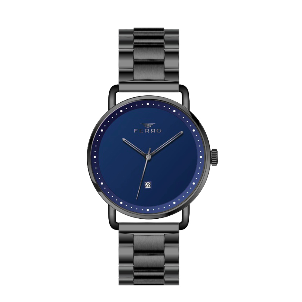 【FERRO 費羅】F1994 簡約 時尚 素雅 帶日期 不鏽鋼 腕錶 手錶 -